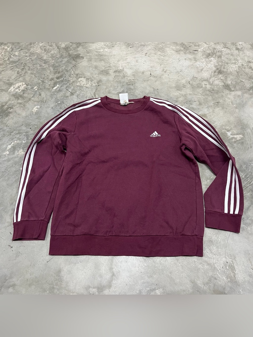 Adidas Sweater Womens XL Essentials 3 Stripes Fleece Sweatshirt Maroon White